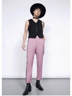 NEW Wildfang Empower Slim Crop Pants Mauve Black Stripe Size 6 Casual Work NWT